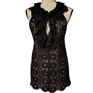 Black Lace Keyhole Cutout Ruffle Neck Victorian Goth Top - Romantic Dark Boho